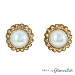 Vintage 80s TAT Faux Pearl Gold Tone Earrings